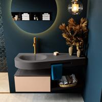MONDIAZ RIVA 120cm badmeubel onderkast / planchet kleur Rosee met 1 lade. Wastafel DULCET links 1 kraangat kleur Dark_Grey. - thumbnail
