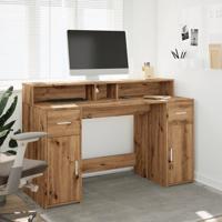 Bureau met LED-verlichting 140x55x91 cm hout artisanaal eiken - thumbnail