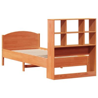 Bed met boekenkast zonder matras grenenhout wasbruin 100x200 cm - thumbnail