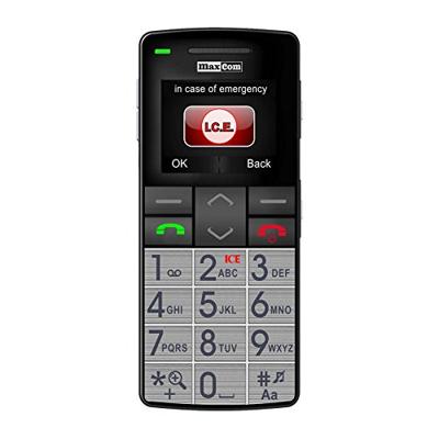 Maxcom MM 715 grote toetsen mobiele telefoon met noodoproeparmband (4,5 cm (1,8 inch) kleurendisplay, groot telefoonboek (300), FM-radio, 1,3 megapixel camera, WAP, bluetooth) zilver/zwart