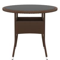 Tuintafel Ø80x75 cm gehard glas en poly rattan bruin - thumbnail