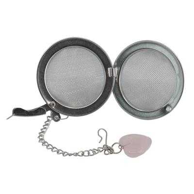 Theebol met Rozenkwarts Edelstenen Hartje - Zilverkleurig Theebol met Rozenkwarts Edelstenen Hartje - Zilverkleurig