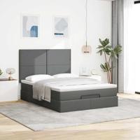 Ottoman bed met matras en LED's 140x200cm stof donkergrijs - thumbnail