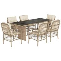7-delige Tuinset met kussens poly rattan beige - thumbnail