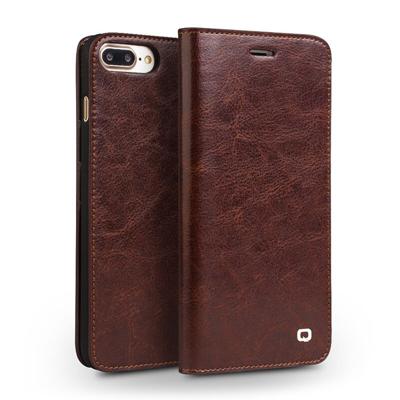 Qialino - echt lederen luxe wallet hoes - iPhone SE (2022 / 2020) / 8 / 7 / 6(s) - Bruin