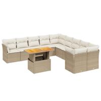 11-delige Tuinset met kussens poly rattan beige - thumbnail