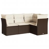 4-delige Loungeset met kussens poly rattan bruin - thumbnail