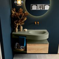 MONDIAZ RIVA 100cm badmeubel onderkast / planchet kleur Washed_Oak met 1 lade. Wastafel DULCET rechts 0 kraangaten kleur Army. - thumbnail