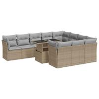 11-delige Tuinset met kussens poly rattan beige - thumbnail