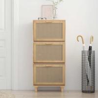 Schoenenkast 52x25x115cm bewerkt hout & natuurlijk rattan bruin - thumbnail