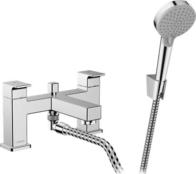 Hansgrohe Badrandmengkraan Vernis Shape 2-Gats met Stopkraan en Vernis Blend Handdouche Vario Chroom Hansgrohe Badrandmengkraan Vernis Shape 2-Gats met Stopkraan en Vernis Blend Handdouche Vario Chroom