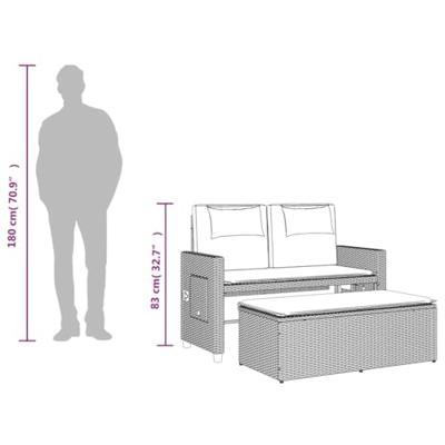 Tuinbankje verstelbaar met kussens poly rattan lichtgrijs