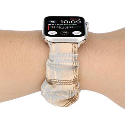 Elastisch scrunchie nylon bandje - Khaki / Lichtblauw - Geschikt voor Apple Watch 44mm / 45mm / 46mm / 49mm