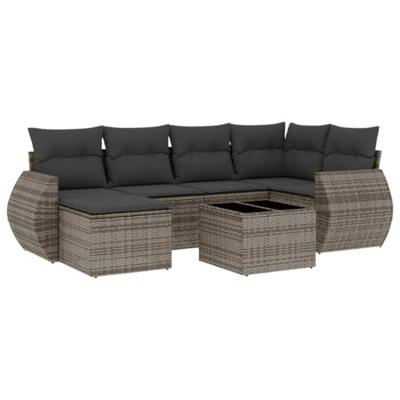 7-delige Loungeset met kussens poly rattan grijs