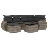 7-delige Loungeset met kussens poly rattan grijs - thumbnail