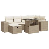 8-delige Loungeset met kussens poly rattan beige - thumbnail