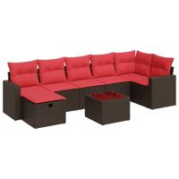 8-delige Loungeset met kussens poly rattan bruin - thumbnail