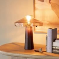 By-Boo Tafellamp 'Dome' Hout en glas, 35cm hoog - thumbnail