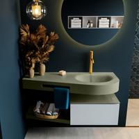 MONDIAZ RIVA 120cm badmeubel onderkast / planchet kleur Clay met 1 lade. Wastafel DULCET rechts 1 kraangat kleur Army. - thumbnail