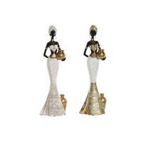Decoratieve figuren Home ESPRIT Wit Zwart Gouden Afrikaanse 9,5 x 7,5 x 31 cm (2 Stuks) - thumbnail