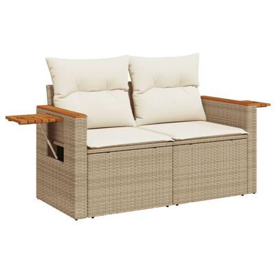 5-delige Loungeset met kussens poly rattan beige - thumbnail