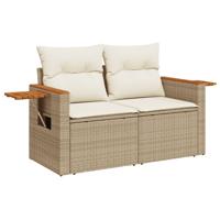 6-delige Loungeset met kussens poly rattan beige - thumbnail