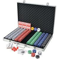 Pokerset met 1000 stippel chips aluminium - thumbnail