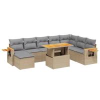 9-delige Loungeset met kussens poly rattan beige - thumbnail