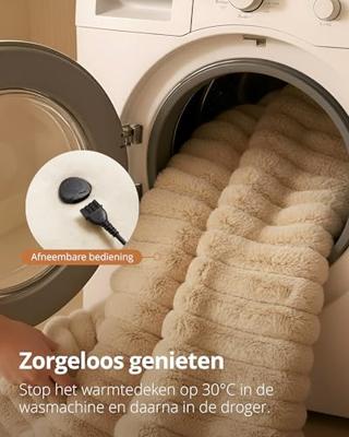 Duux Yentl Overblanket Stripped Rabbit Faux Fur (200 x 200) Elektrische deken Beige Duux Yentl Overblanket Stripped Rabbit Faux Fur (200 x 200) Elektrische deken Beige