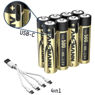 Ansmann 1311-0031 Oplaadbare AAA batterij (potlood) Lithium 400 mAh 1.5 V 8 stuk(s) Ansmann 1311-0031 Oplaadbare AAA batterij (potlood) Lithium 400 mAh 1.5 V 8 stuk(s)