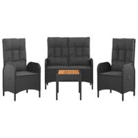 4-delige Tuinset met kussens poly rattan zwart - thumbnail