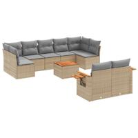 10-delige Loungeset met kussens poly rattan beige - thumbnail