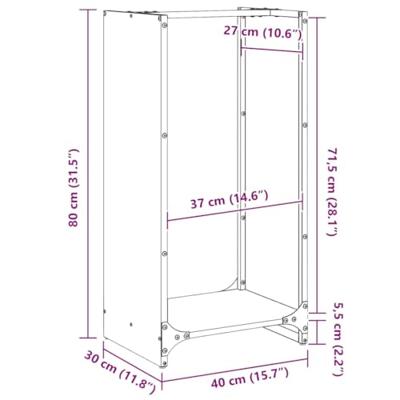 VidaXL Brandhoutrek 40x30x80 cm koudgewalst staal zwart