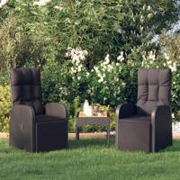 Tuinstoelen 2 st verstelbaar met kussens poly rattan zwart - thumbnail