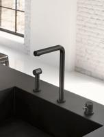 Keukenmengkraan Hotbath Fellow 3-gats Draaibare Uitloop en Uitneembare Handdouche Mat Zwart - thumbnail