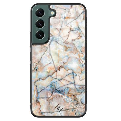 Samsung Galaxy S22 Plus glazen hardcase - Marmer bruin blauw Samsung Galaxy S22 Plus glazen hardcase - Marmer bruin blauw