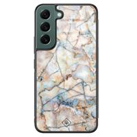 Samsung Galaxy S22 Plus glazen hardcase - Marmer bruin blauw - thumbnail
