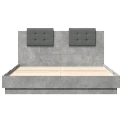 Bedframe met hoofdeinde bewerkt hout betongrijs 140x200 cm