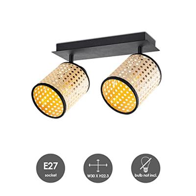 Landelijke LED Opbouwspot Dean rotan, 30/10/22cm, Rotan, geschikt voor plafonniere lampenkap gemaakt van rotan, E27 lichtbron