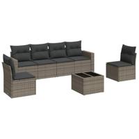 7-delige Loungeset met kussens poly rattan grijs - thumbnail