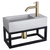 Differnz Differnz Ravo fonteinset beton lichtgrijs - kraan gebogen - met handdoekrek mat goud - thumbnail