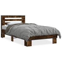 Bedframe bewerkt hout metaal gerookt eikenkleurig 120x200 cm - thumbnail
