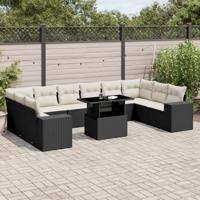 11-delige Loungeset met kussens poly rattan zwart - thumbnail