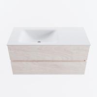 MONDIAZ VICA 100cm badmeubel onderkast Underlayment 2 lades. Wastafel CLOUD links 1 kraangat, kleur Talc. - thumbnail