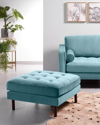 Voetenbank Debra fluweel turquoise 80 x 80 cm