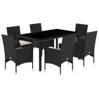7-delige Tuinset met kussens poly rattan en acaciahout zwart - thumbnail