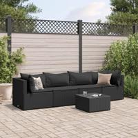 5-delige Loungeset met kussens poly rattan zwart - thumbnail