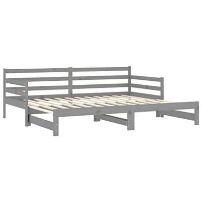 Slaapbank uitschuifbaar massief grenenhout grijs 2x(90x200) cm - thumbnail