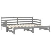 Slaapbank uitschuifbaar massief grenenhout grijs 2x(90x200) cm - thumbnail