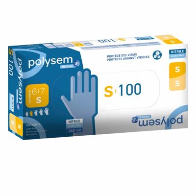 Nitril onderzoekshandschoenen | Polysem | Small | Bescherming tegen ziektekiemen en virussen | Latexvrij | DH6000-S